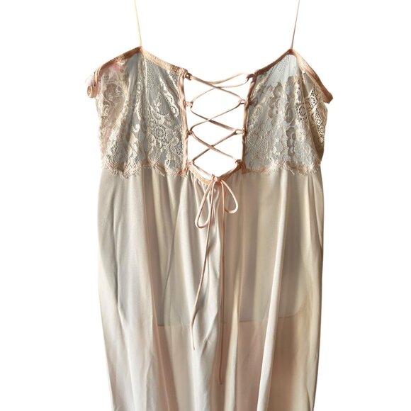 Dentelle Pink Blush Nightgown & Robe Set  Cassandra Size XL VTG lace Up Back - Picture 7 of 16